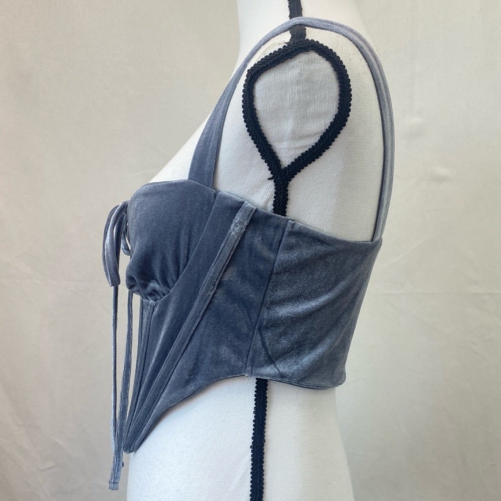 TIC TOC Dusty Blue Velvet Boned Corset Bustier Crop Top size Medium - Picture 4 of 17